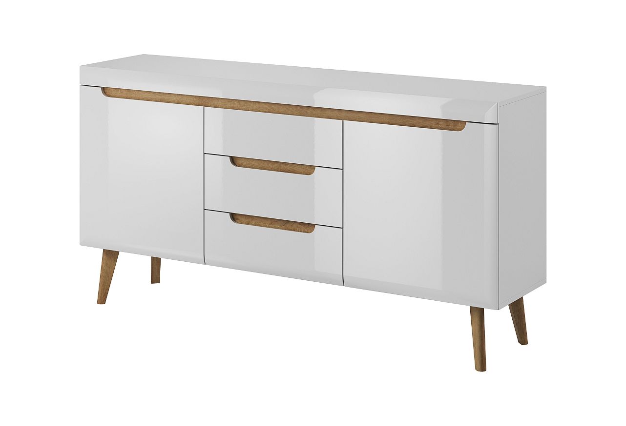Nr213D Μπουφές Nordi με συρτάρια Λευκό+λευκό Higloss+Riviera 160x83x40cm - Image 1