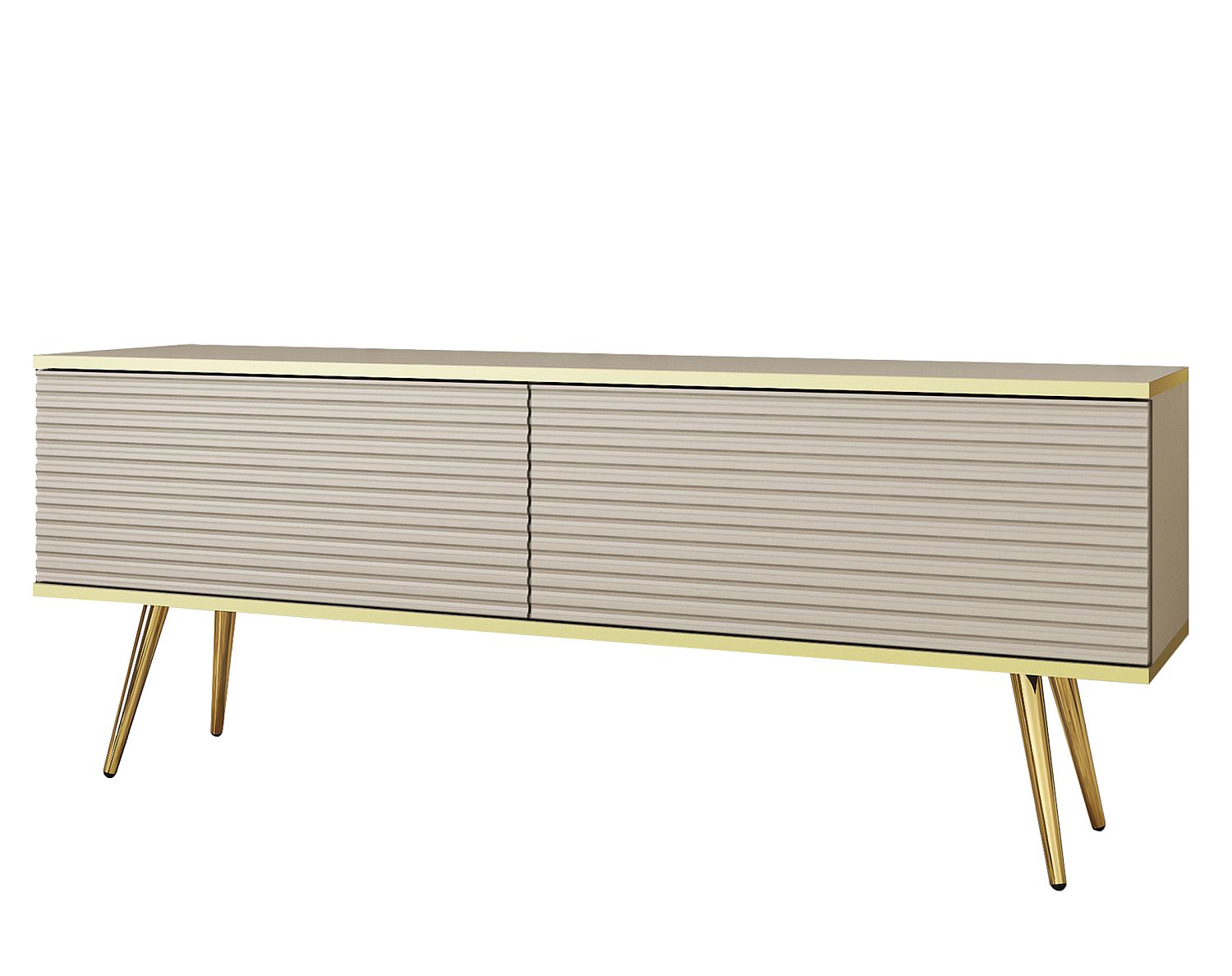 ORO_135_BEZGL_MDF Έπιπλο τηλεόρασης ORO_MDF Μπεζ + χρυσό 135x53x32cm - Image 1