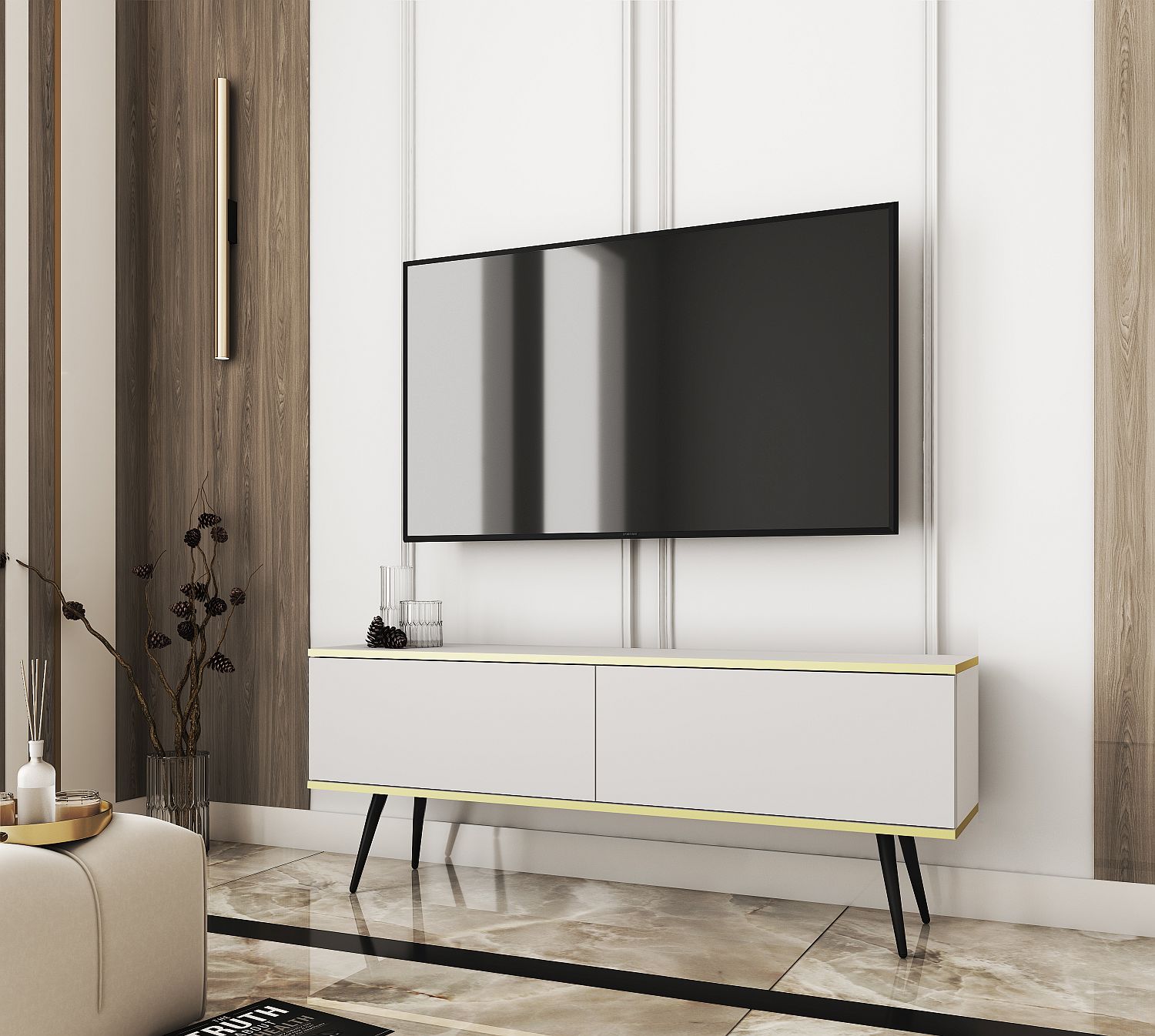 ORO_135_BIALYBL_R Έπιπλο τηλεόρασης ORO Λευκό 135x53x32cm - Image 1