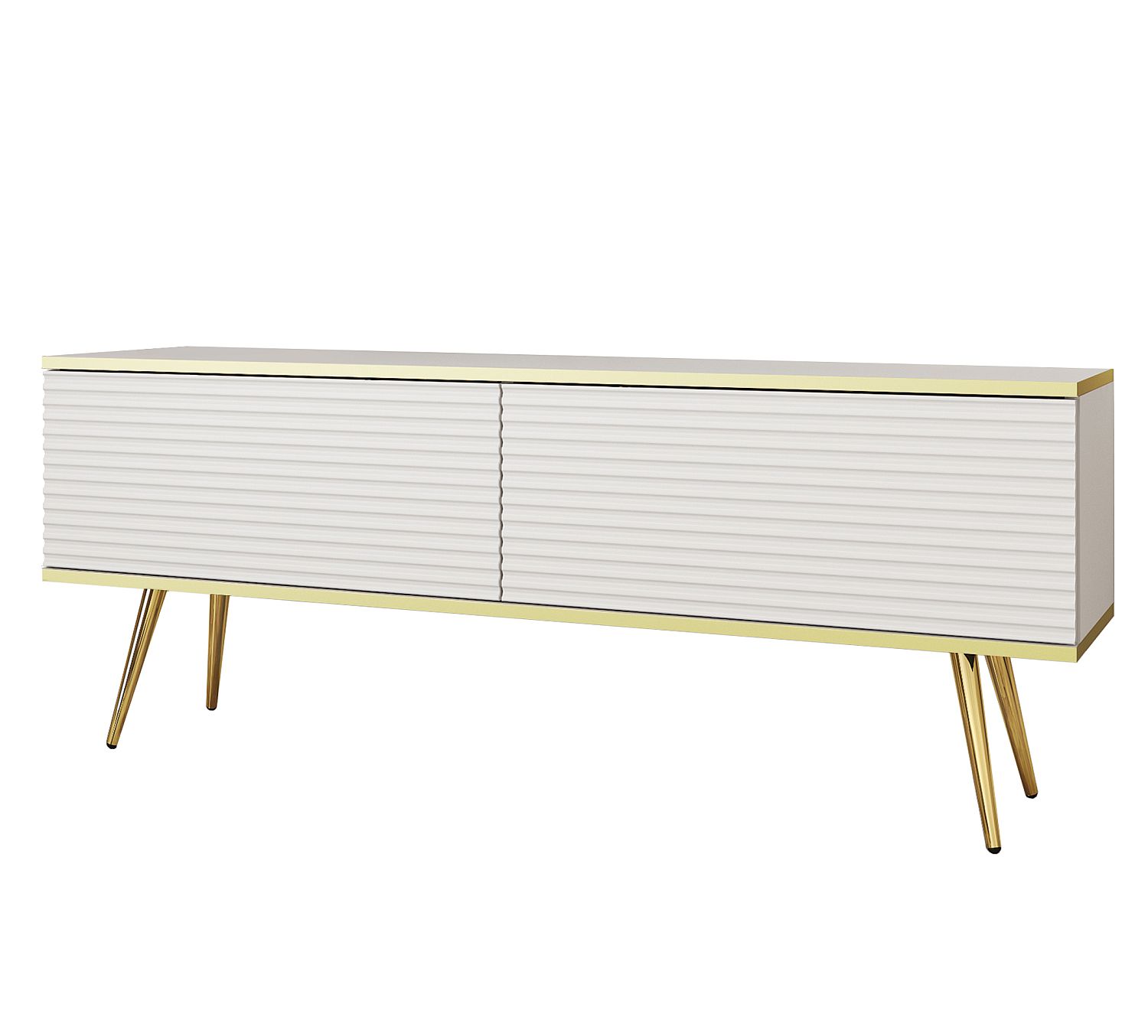 ORO_135_BIALYGL_MDF Έπιπλο τηλεόρασης ORO_MDF Λευκό + χρυσό 135x53x32cm - Image 1