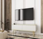 Έπιπλο τηλεόρασης ORO_MDF Λευκό + χρυσό 135x53x32cm - Image 2