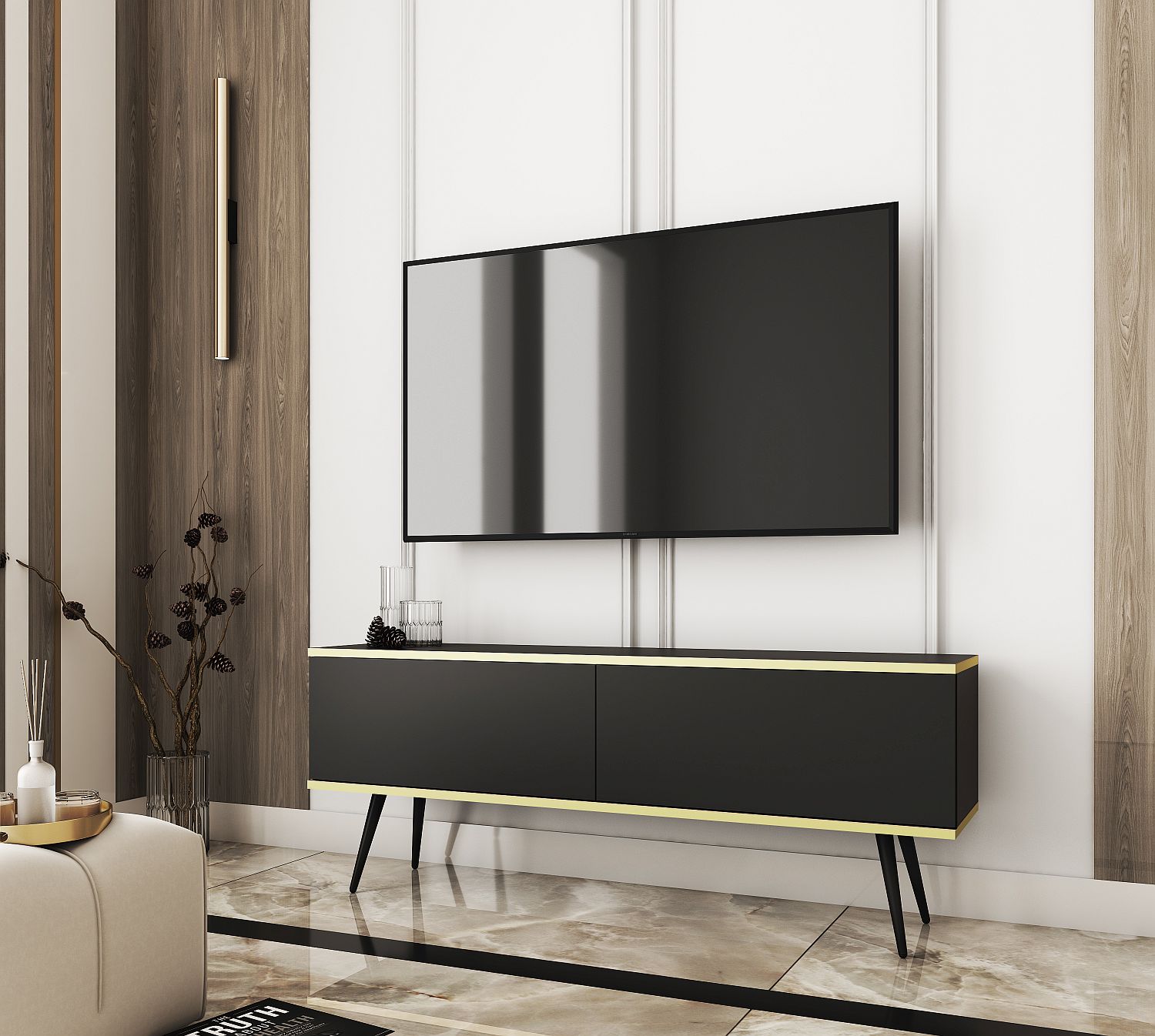 ORO_135_BLACKBL_R Έπιπλο τηλεόρασης ORO Aνθρακί 135x53x32cm - Image 1