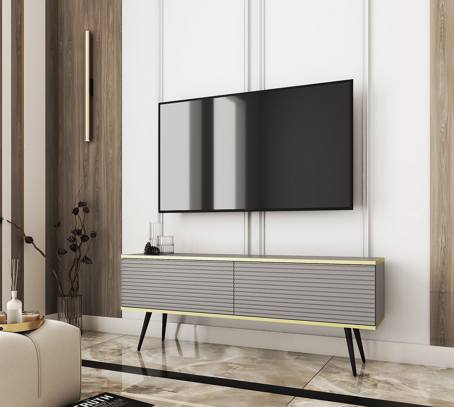 ORO_135_SZARBL_R_MDF Έπιπλο τηλεόρασης ORO_MDF γκρι 135x53x32cm - Image 1