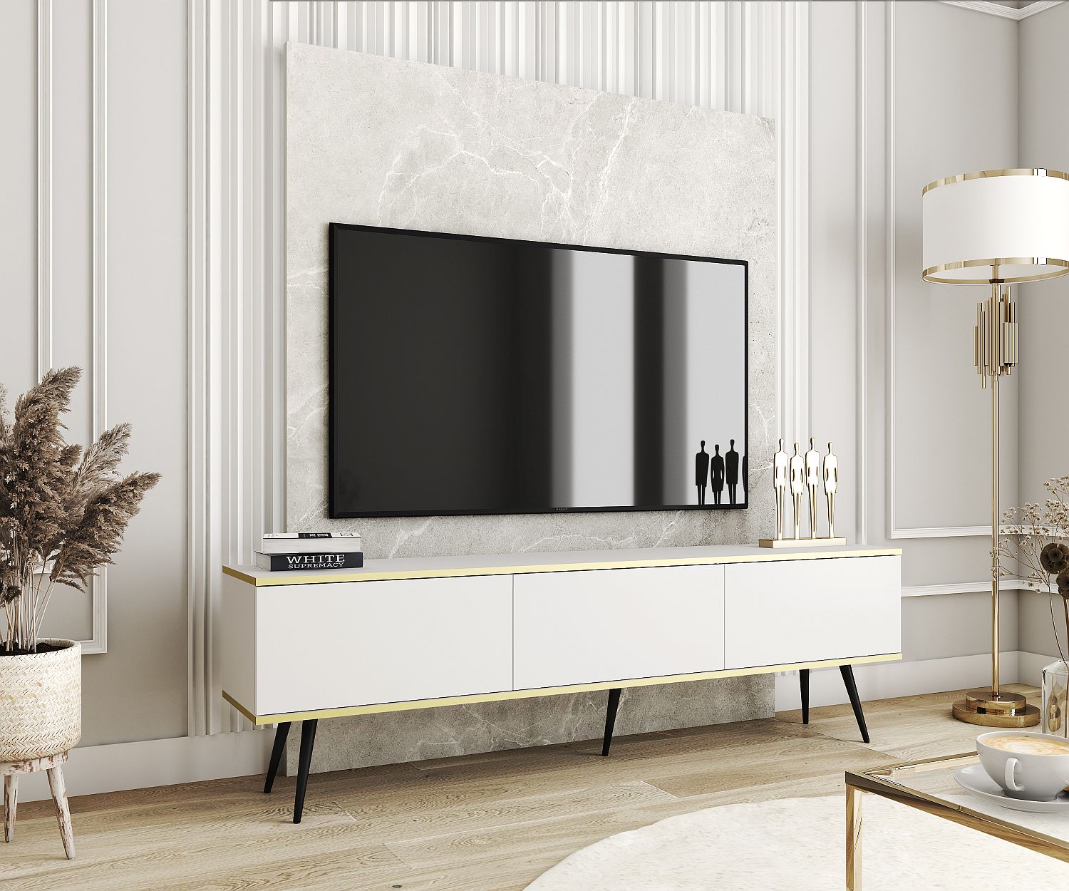 ORO_175_BIALYBL_R Έπιπλο τηλεόρασης ORO Λευκό+ μαύρο 175x53x32cm - Image 1