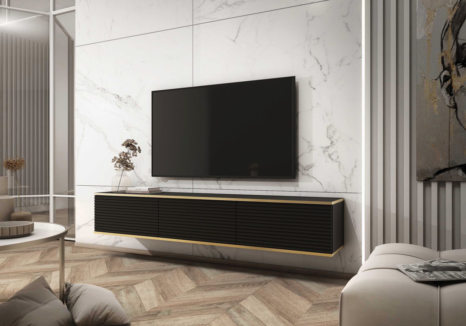 ORO_BTV_c_MDF_R Έπιπλο τηλεόρασης ORO_MDF επιτοίχιο ανθρακί 175x30x32cm - Image 1