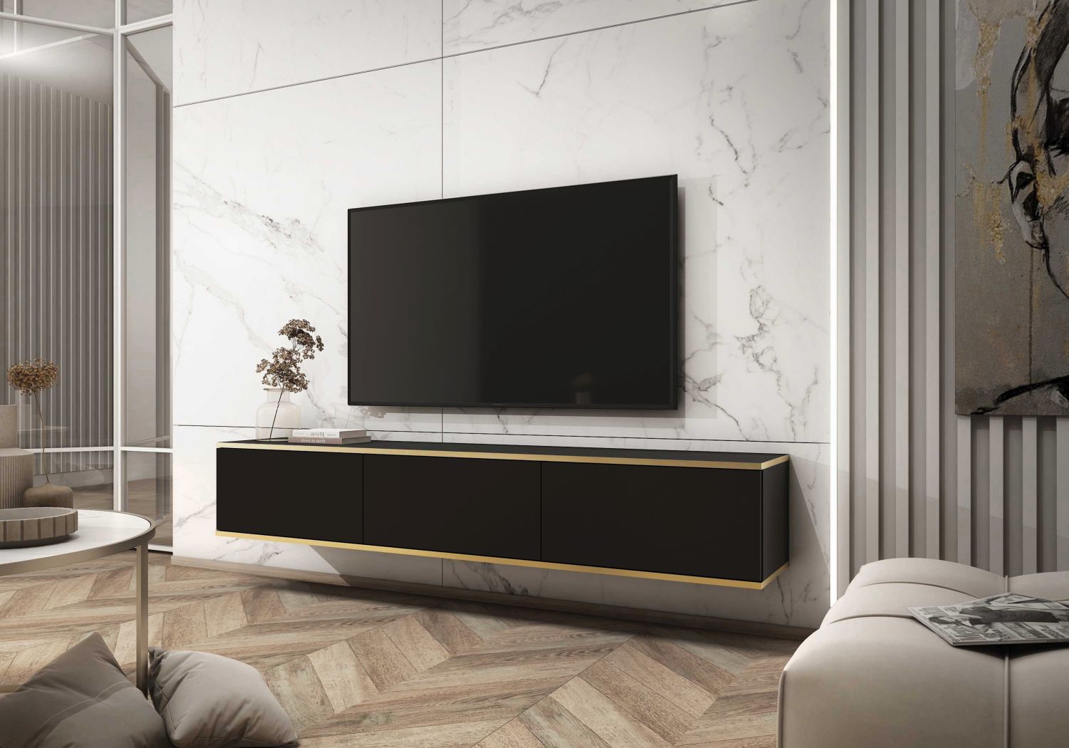 ORO_BTV_c_R Έπιπλο τηλεόρασης ORO επιτοίχιο ανθρακί 175x30x32cm - Image 1