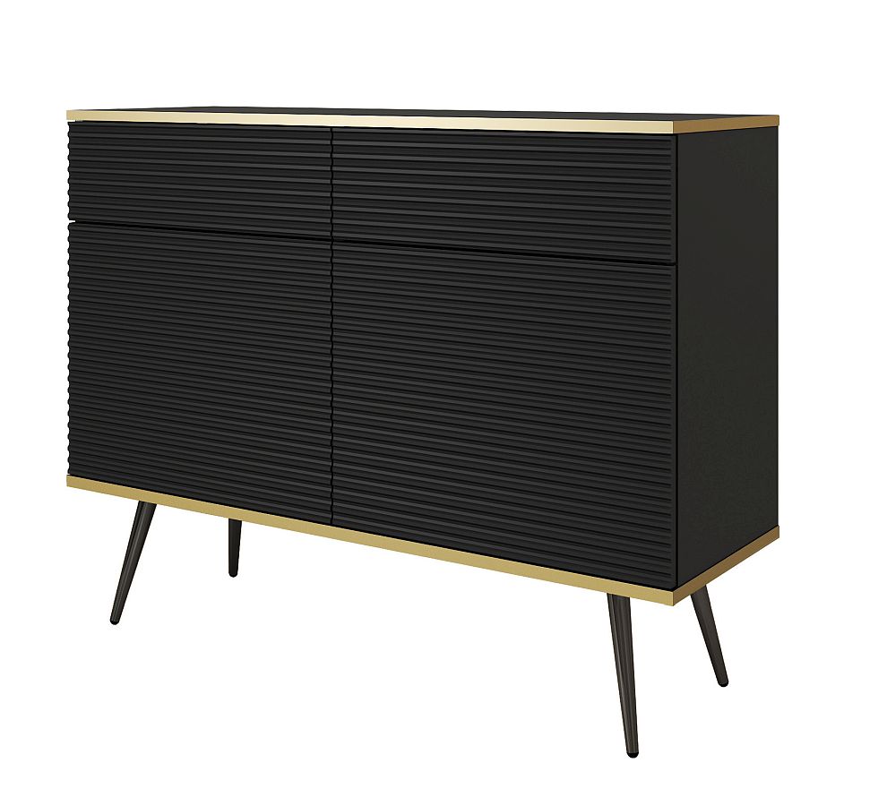 ORO_K107_MDF_Cz_BL Μπουφές Oro MDF Ανθρακί με μαύρα πόδια 107x85x39cm - Image 1