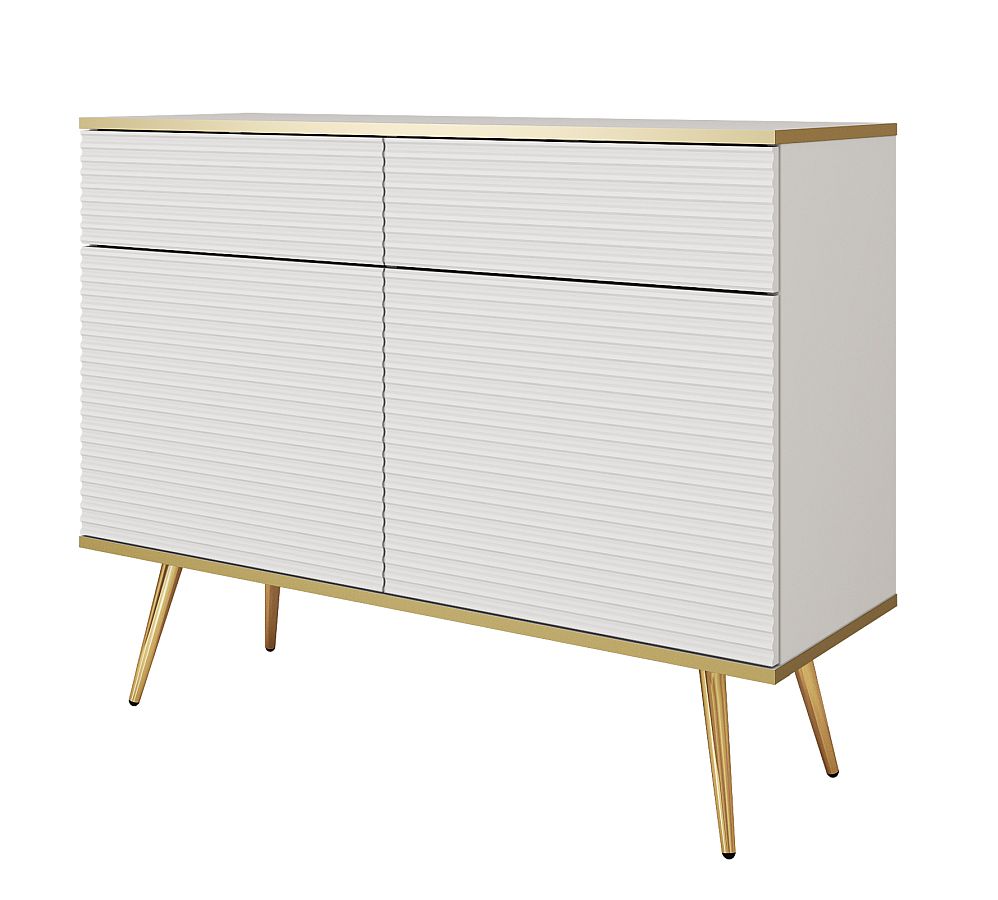 ORO_K107_MDF_W_GL Μπουφές Oro MDF λευκό με χρυσά πόδια 107x85x39cm - Image 1