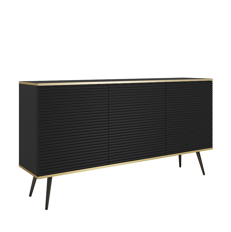 ORO_K160_MDF_Cz_BL Μπουφές Oro MDF Ανθρακί με μαύρα πόδια 160x85x39cm - Image 1