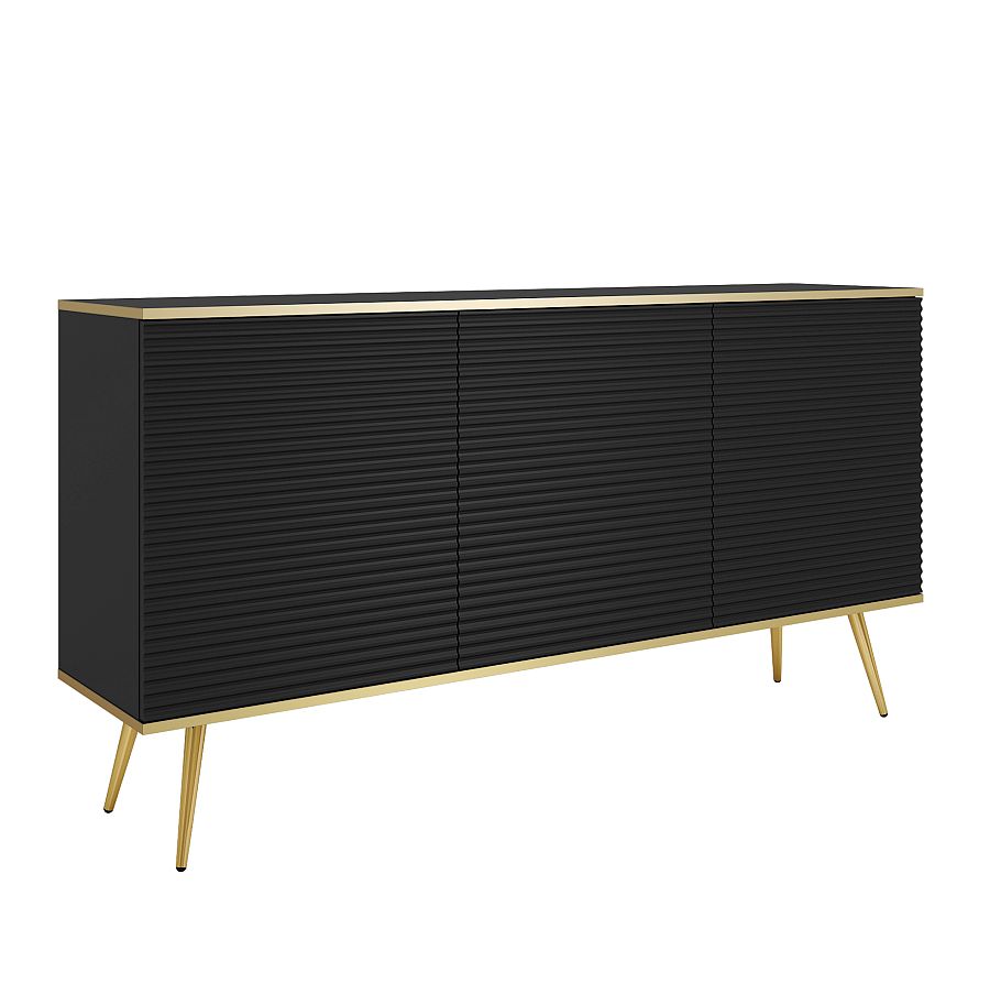 ORO_K160_MDF_Cz_GL Μπουφές Oro MDF Ανθρακί με Χρυσά πόδια 160x85x39cm - Image 1