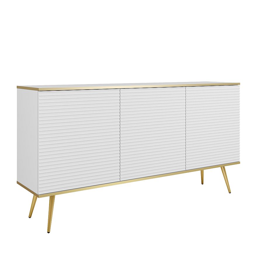 ORO_K160_MDF_W_GL Μπουφές Oro MDF Λευκό με Χρυσά πόδια 160x85x39cm - Image 1