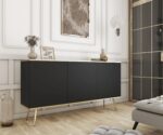 Μπουφές Oro Ανθρακί με χρυσά πόδια 160x85x39cm - Image 2