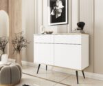 Μπουφές Oro λευκό με μαύρα πόδια 107x85x39cm - Image 2