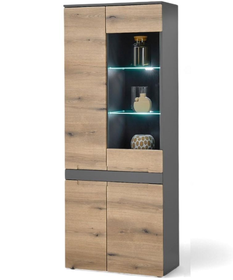 Taylor Βιτρίνα TAYLOR Επιδαπέδια Ανθρακί+ Φυσικό Evoke 75x192x38cm (ΜxΥxΒ) - Image 1
