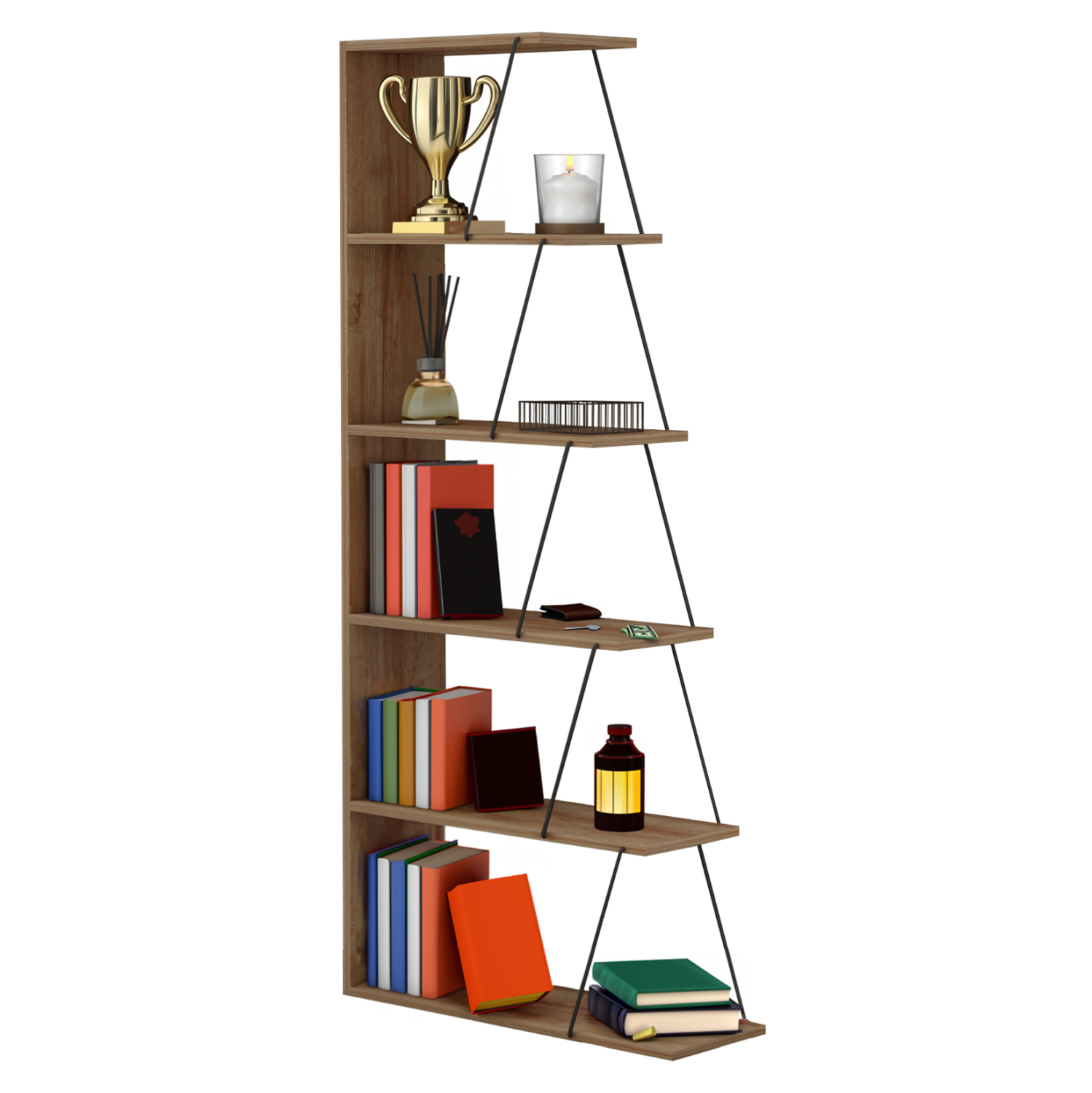 bibliothiki-fb9224114-fysiko-oak-mayres- ΒΙΒΛΙΟΘΗΚΗ ΜΙΝΙ TARS HM2241.14 ΦΥΣΙΚΟ ΟΑΚ ΜΑΥΡΕΣ ΜΕΤΑΛ. ΒΕΡΓΕΣ 65x22-24x146Υεκ. - Image 1