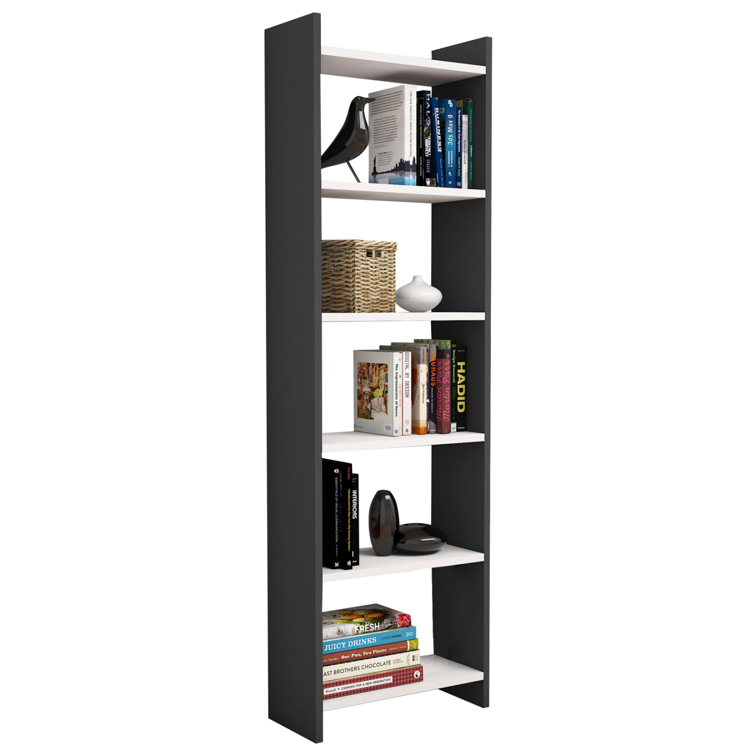 bibliothiki-melaminis-gkri-leyko-fb99226 ΒΙΒΛΙΟΘΗΚΗ CLASSIKER HM9226.13 ΜΕΛΑΜΙΝΗΣ ΓΚΡΙ-ΛΕΥΚΟ 48,5x22x160Υεκ. - Image 1