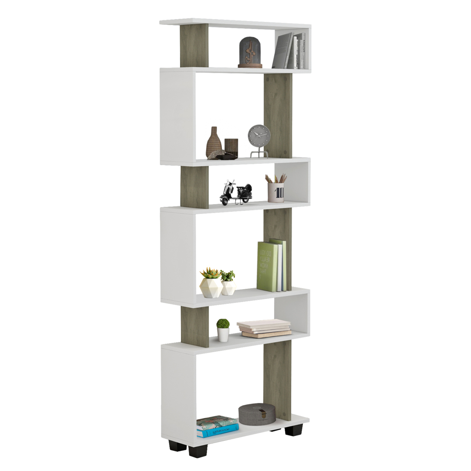 bibliothiki-melaminis-olive-grey-leyko-6 ΒΙΒΛΙΟΘΗΚΗ ΜΕΛΑΜΙΝΗΣ OWLOLIVE GREY ΛΕΥΚΟ 60x19,5x165Yεκ.HM8923.11 - Image 1