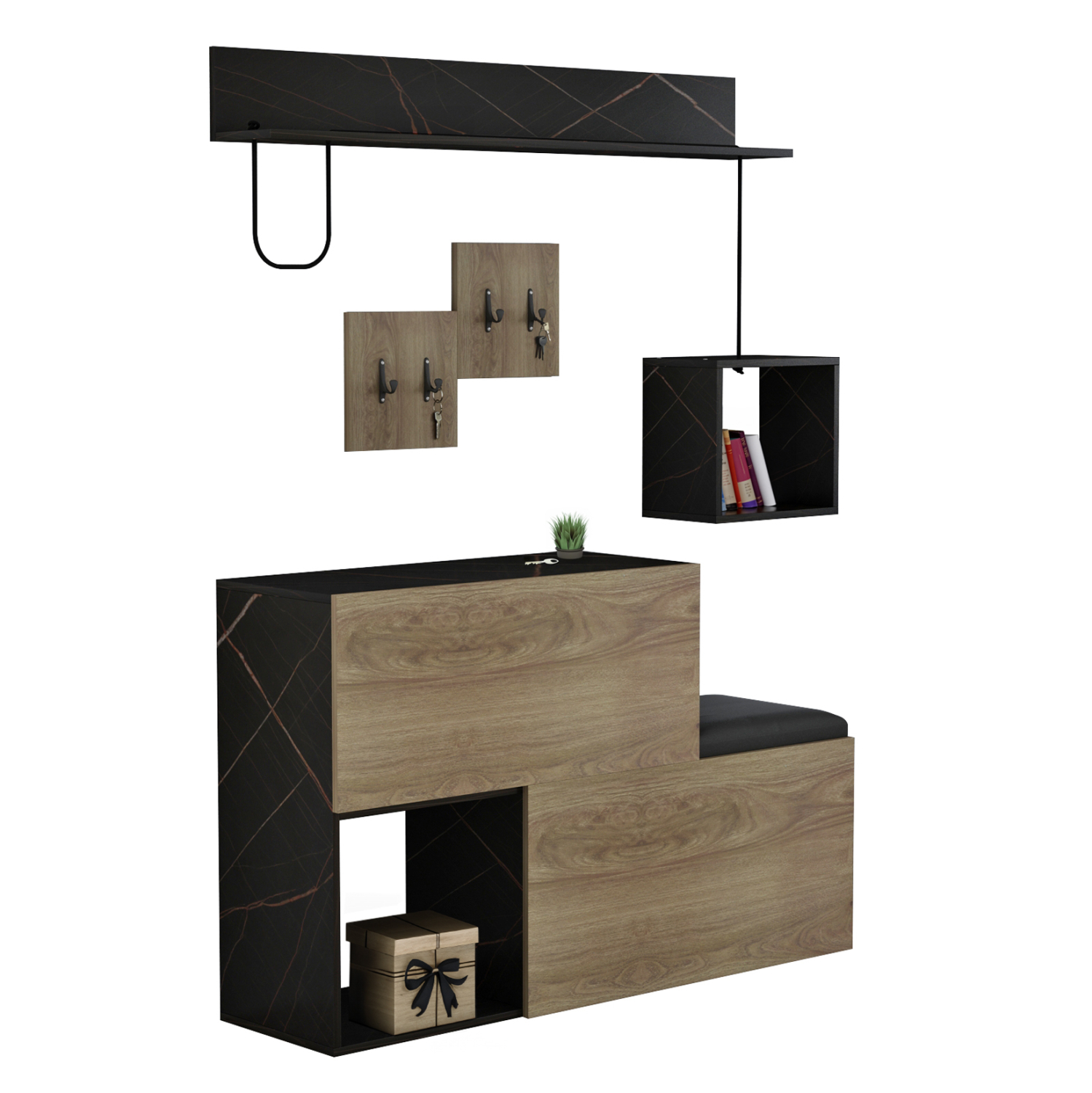 epiplo-eisodoy-fb9895712-melamini-se-fys ΕΠΙΠΛΟ ΕΙΣΟΔΟΥ CERB HM8957.12 ΜΕΛΑΜΙΝΗ ΣΕ ΦΥΣΙΚΟ-ΜΑΥΡΟ ΜΑΡΜΑΡΟ 120x20x72Υεκ. - Image 1