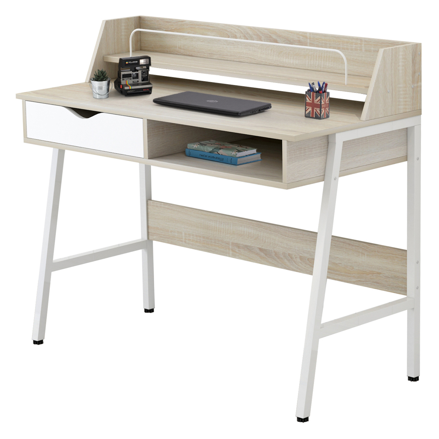 grafeio-fb9212901-melamini-se-sonama-ley ΓΡΑΦΕΙΟ OLIVIER HM2129.01 ΜΕΛΑΜΙΝΗ ΣΕ SONAMA-ΛΕΥΚΟ-ΛΕΥΚΟΣ ΜΕΤΑΛΛΙΚΟΣ ΣΚΕΛΕΤΟΣ 104x48x89Υεκ - Image 1