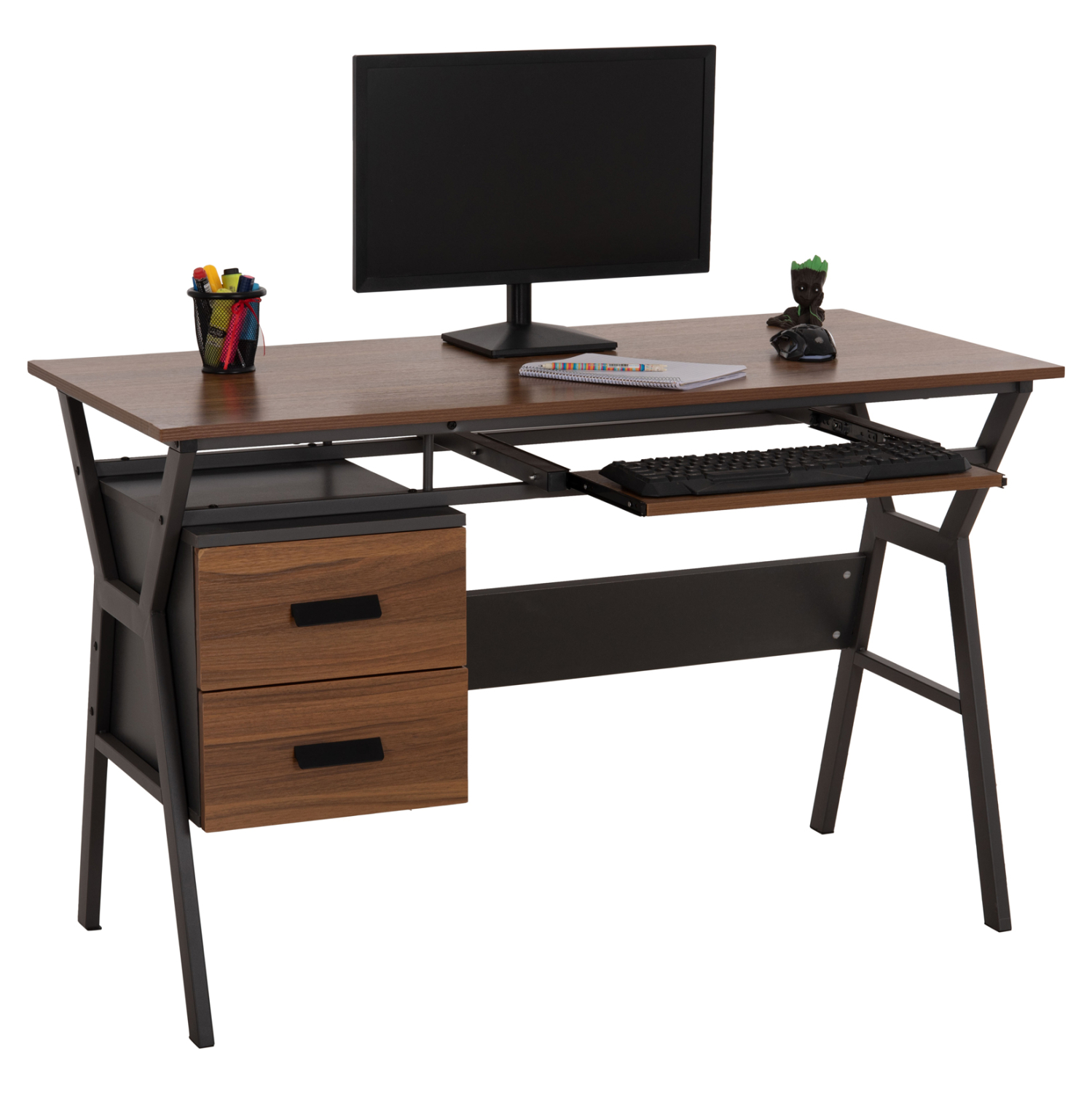 grafeio-karydi-gkri-me-mat-gkri-skeleto- ΓΡΑΦΕΙΟ VITINO HM2130.03 ΜΕΛΑΜΙΝΗ-ΜΕΤΑΛΛΟ ΣΕ ΚΑΡΥΔΙ-ΓΚΡΙ 120X60X76εκ. - Image 1