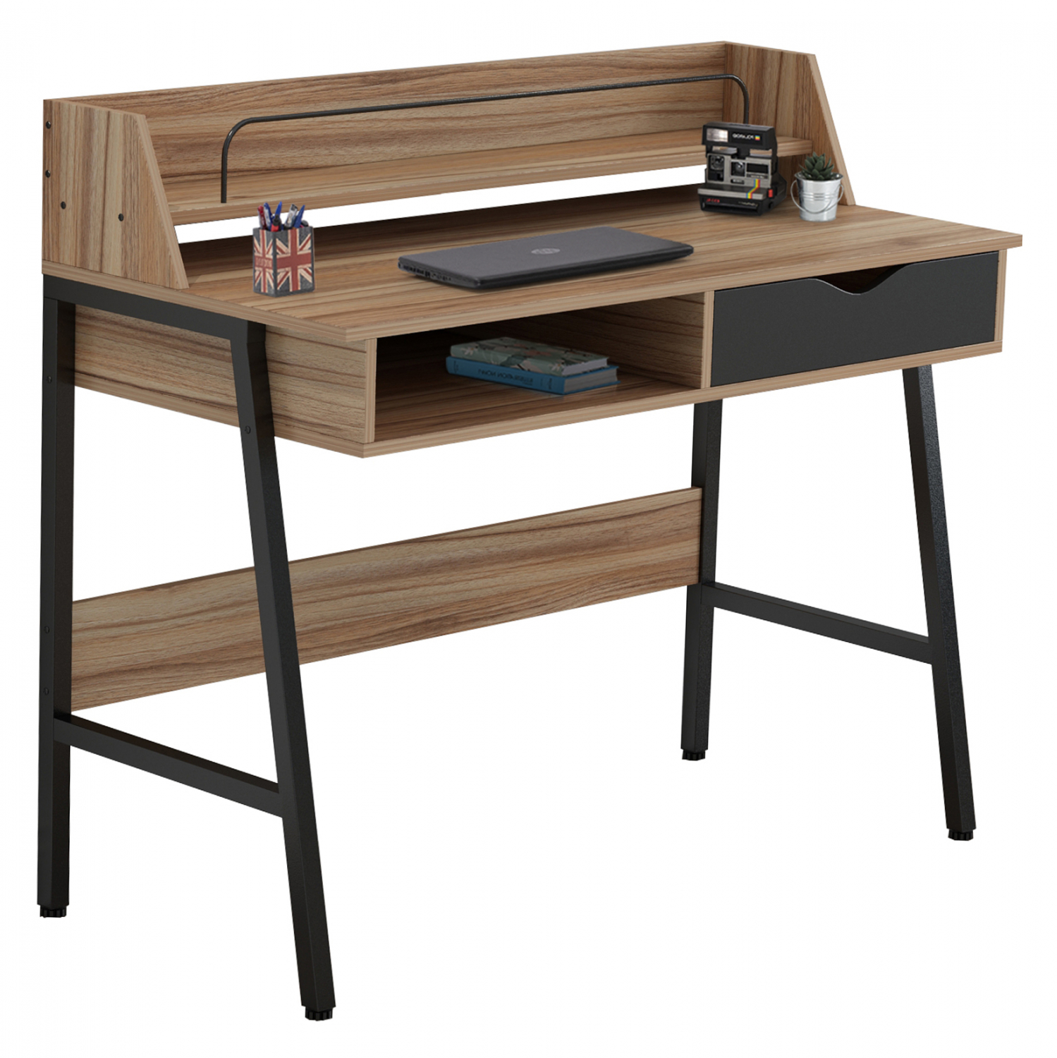 grafeio-karydi-gkri-me-mayro-mat-skeleto ΓΡΑΦΕΙΟ OLIVIER HM2129.02 ΜΕΛΑΜΙΝΗ ΣΕ ΚΑΡΥΔΙ-ΜΑΥΡΟ-ΜΑΥΡΟΣ ΜΕΤΑΛΛΙΚΟΣ ΣΚΕΛΕΤΟΣ 104x48x89Υεκ - Image 1