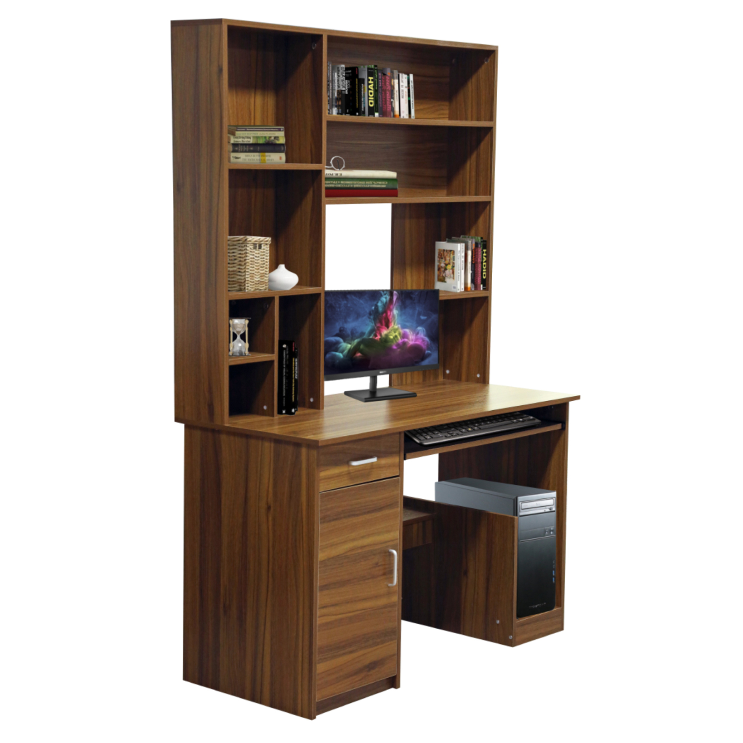 grafeio-me-bibliothiki-rafiera-karydi-fb ΓΡΑΦΕΙΟ ΜΕ ΒΙΒΛΙΟΘΗΚΗ-ΡΑΦΙΕΡΑ STATUS ΚΑΡΥΔΙ HM2032.04 120x55x182 εκ. - Image 1