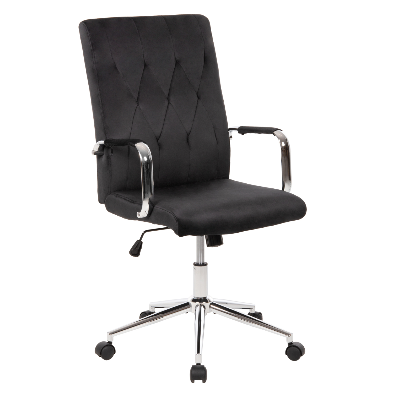 karekla-grafeioy-fb9118104-mayro-beloydo ΚΑΡΕΚΛΑ ΓΡΑΦΕΙΟΥ JOSEF HM1181.04 ΜΑΥΡΟ ΒΕΛΟΥΔΟ-INOX ΒΑΣΗ 58x61x105-113Yεκ. - Image 1
