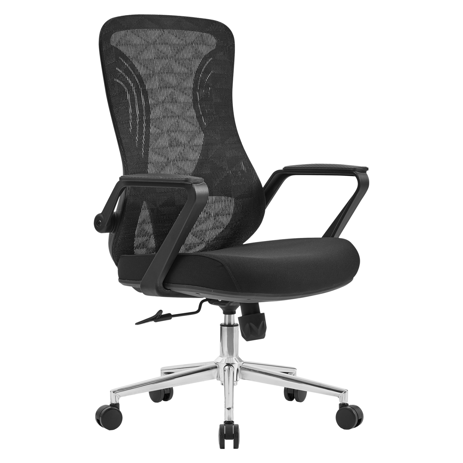 karekla-grafeioy-fb9121201-mayro-mesh-ba ΚΑΡΕΚΛΑ ΓΡΑΦΕΙΟΥ DECIFER HM1212.01 ΜΑΥΡO MESH-ΒΑΣΗ ΧΡΩΜΙΟΥ 61x60x110Υεκ. - Image 1