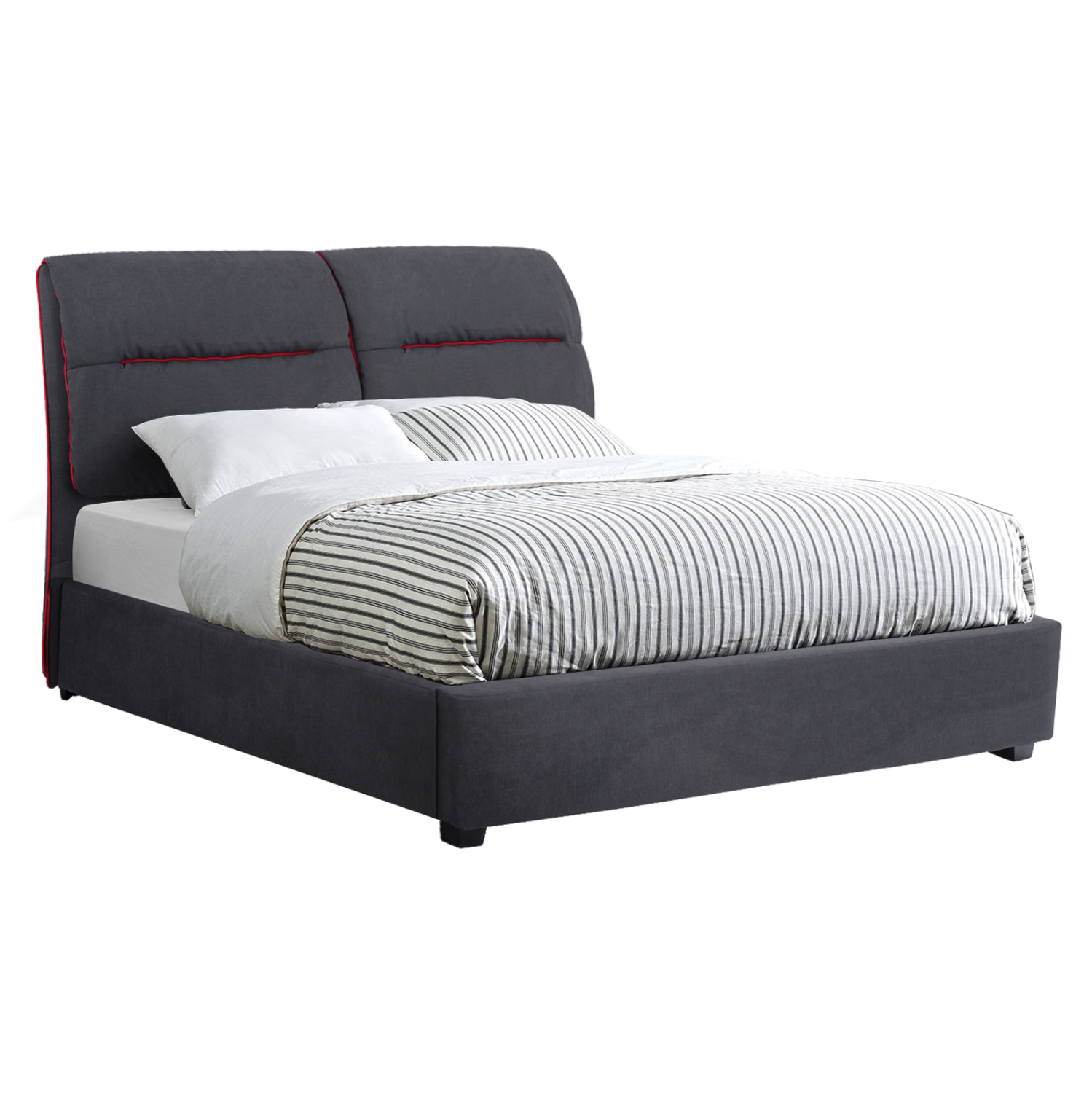 krebati-diplo-gia-stroma-150x200-ek-me-y ΚΡΕΒΑΤΙ KENDRA ΔΙΠΛΟ ΓΙΑ ΣΤΡΩΜΑ 150x200 εκ. ΜΕ ΥΦΑΣΜΑ ΓΚΡΙ ΚΑΙ ΚΟΚΚΙΝΗ ΡΙΓΑ HM562 - Image 1