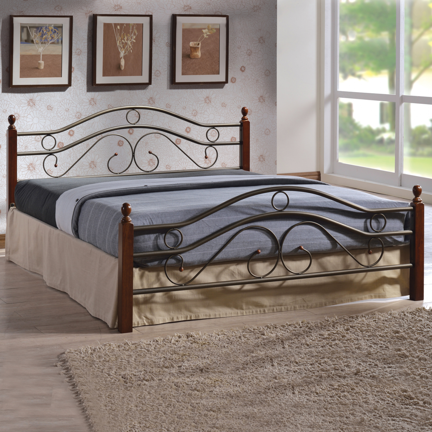 krebati-metallo-xylo-fb9311-150x200-ek ΚΡΕΒΑΤΙ ΜΕΤΑΛΛΟ RUBBERWOOD CELINA HM311 ΓΙΑ ΣΤΡΩΜΑ 150x200 εκ. - Image 1