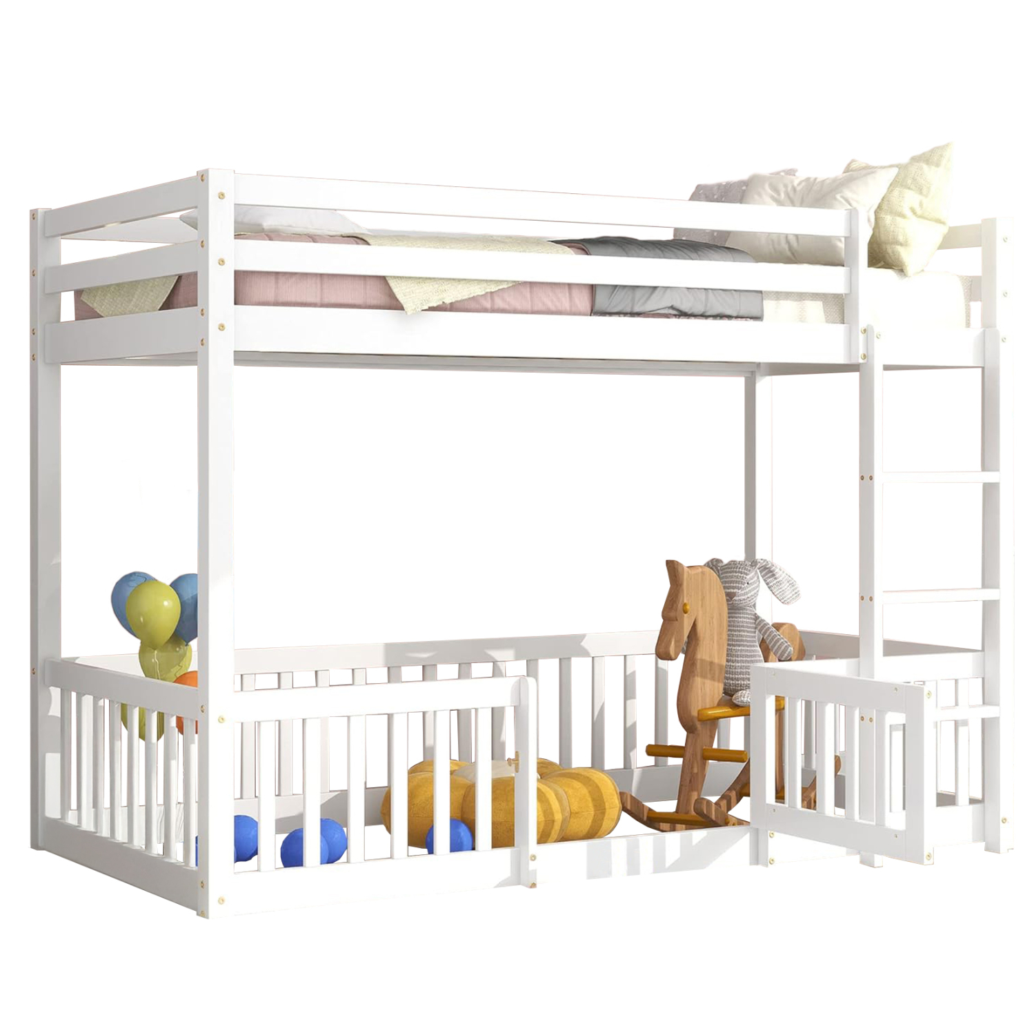 paidiki-koyketa-me-parkaki-fb970303-xylo ΠΑΙΔΙΚΗ ΚΟΥΚΕΤΑ τ.MONTESSORI ΜΕ ΠΑΡΚΑΚΙ PLAYKID HM703.03 ΞΥΛΟ ΠΕΥΚΟΥ ΛΕΥΚΟ ΓΙΑ 190x90εκ - Image 1