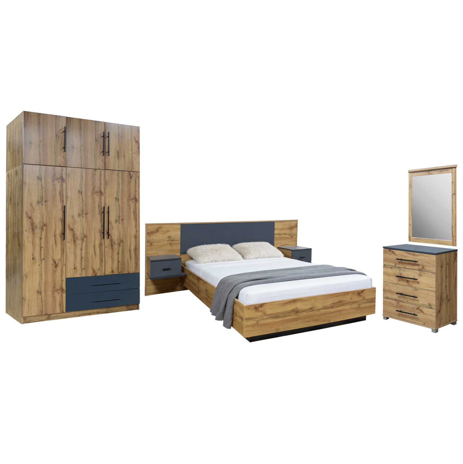 set-krebatokamaras-5tmch-fb91088812-mela ΣΕΤ ΚΡΕΒΑΤΟΚΑΜΑΡΑΣ 5ΤΜΧ CARYS HM10888.12 ΜΕΛΑΜΙΝΗ ΣΕ ΦΥΣΙΚΟ ΞΥΛΟΥ/ΓΚΡΙ - Image 1