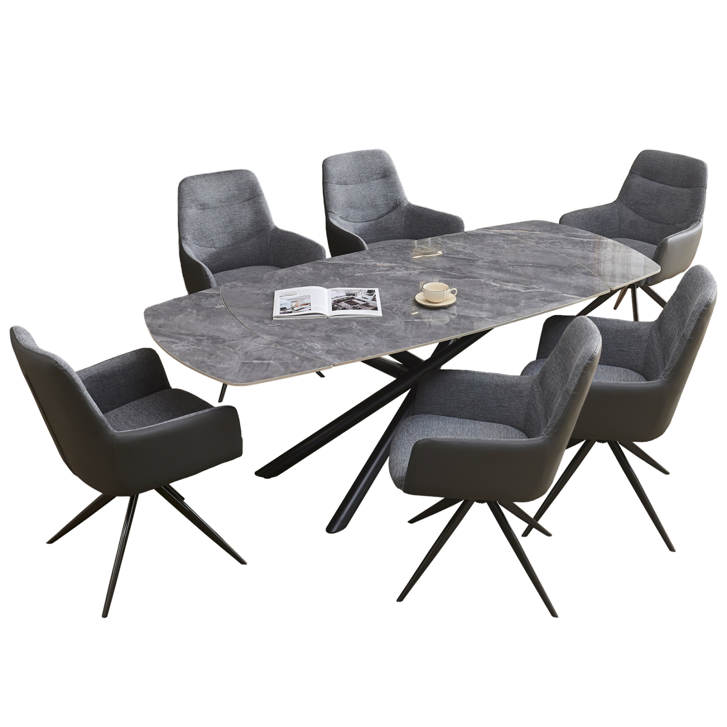 set-trapezarias-7tmch-fb921356-keramiko- ΣΕΤ ΤΡΑΠΕΖΑΡΙΑΣ 7ΤΜΧ VANTA HM21356 ΚΕΡΑΜΙΚΟ ΕΠΕΚΤΕΙΝΟΜΕΝΟ TOP-ΥΦΑΣΜΑ & PU ΣΕ ΓΚΡΙ - Image 1