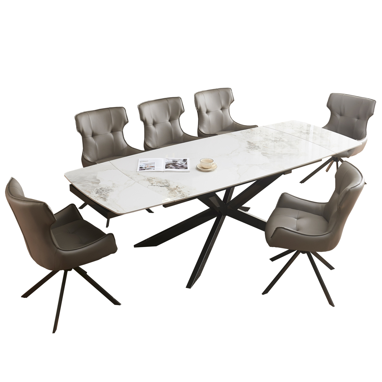 set-trapezarias-7tmch-fb921358-keramiko- ΣΕΤ ΤΡΑΠΕΖΑΡΙΑΣ 7ΤΜΧ AIRA HM21358 ΚΕΡΑΜΙΚΟ ΕΠΕΚΤΕΙΝΟΜΕΝΟ TOP--PU ΣΕ ΓΚΡΙ - Image 1