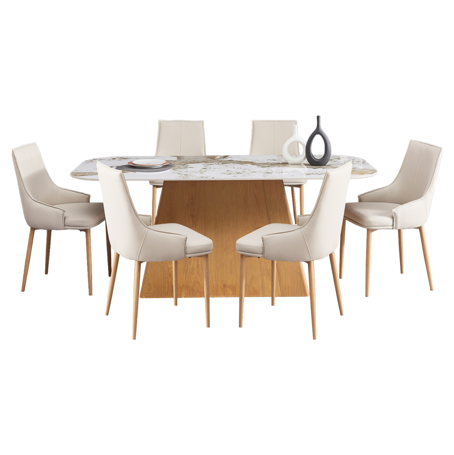 set-trapezarias-7tmch-fb921359-keramiko- ΣΕΤ ΤΡΑΠΕΖΑΡΙΑΣ 7ΤΜΧ NORDU HM21359 ΚΕΡΑΜΙΚΟ TOP/MDF ΒΑΣΗ--PU ΚΡΕΜ/ΜΕΤΑΛ.ΠΟΔΙΑ - Image 1