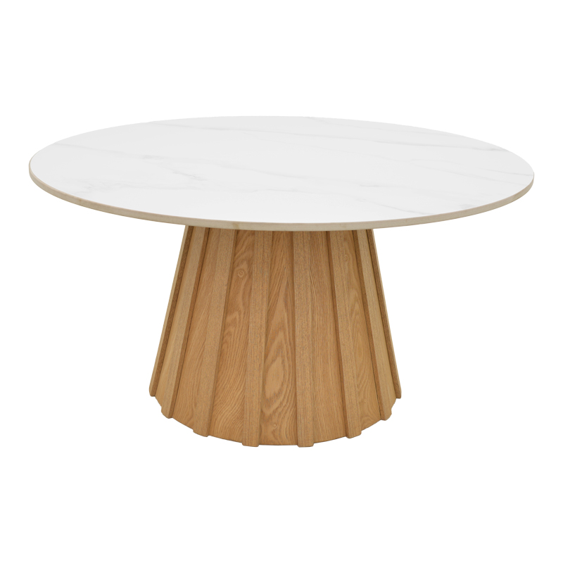 029-000443-1 Τραπέζι σαλονιού Franzel pakoworld sintered stone σε όψη μαρμάρου-mdf σε φυσική απόχρωση Φ80x40εκ - Image 1