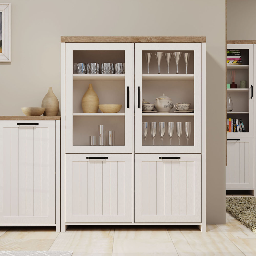 3066 Bιτρίνα VERNE Δίφυλλη 114.8x37.2x153cm Λευκό-Φυσικός Δρυς - Image 1