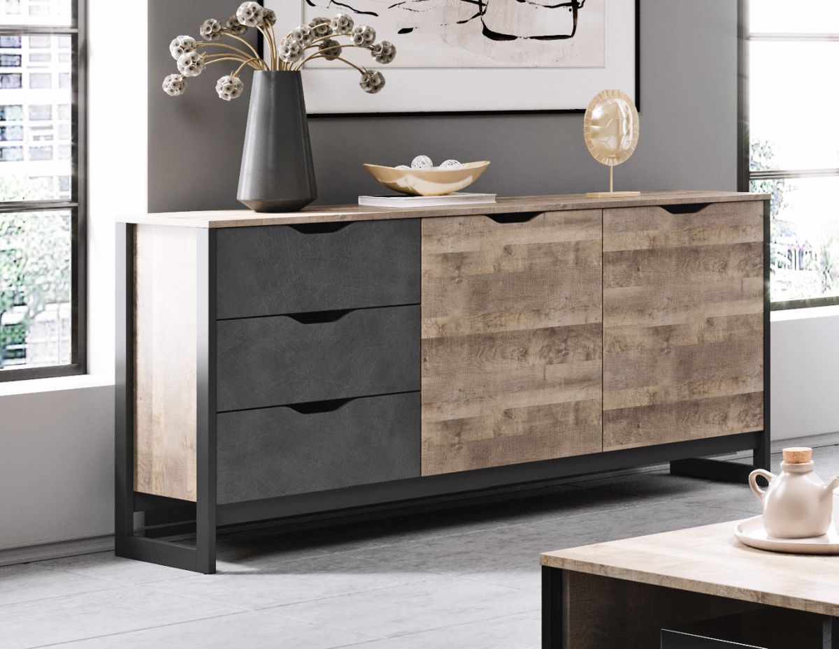 ARDEN_21R Μπουφές Arden: Sand gragne+matera 161x78.6x39.6cm - Image 1