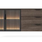 Μπουφές Lumi Καρυδιά με βιτρίνα και συρτάρια 181x82x39cm