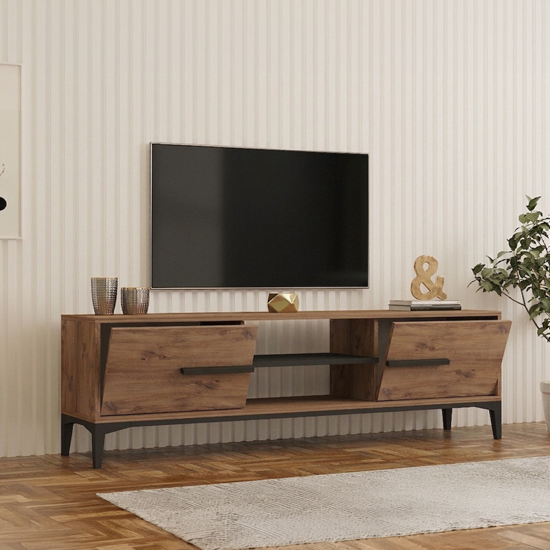 120-000673-1 Έπιπλο τηλεόρασης Eslem pakoworld oak με ανθρακί 160x34,6x48,1εκ - Image 1