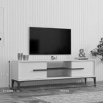 Έπιπλο τηλεόρασης Eslem pakoworld λευκό με καρυδί 160x34,6x48,1εκ - Image 2