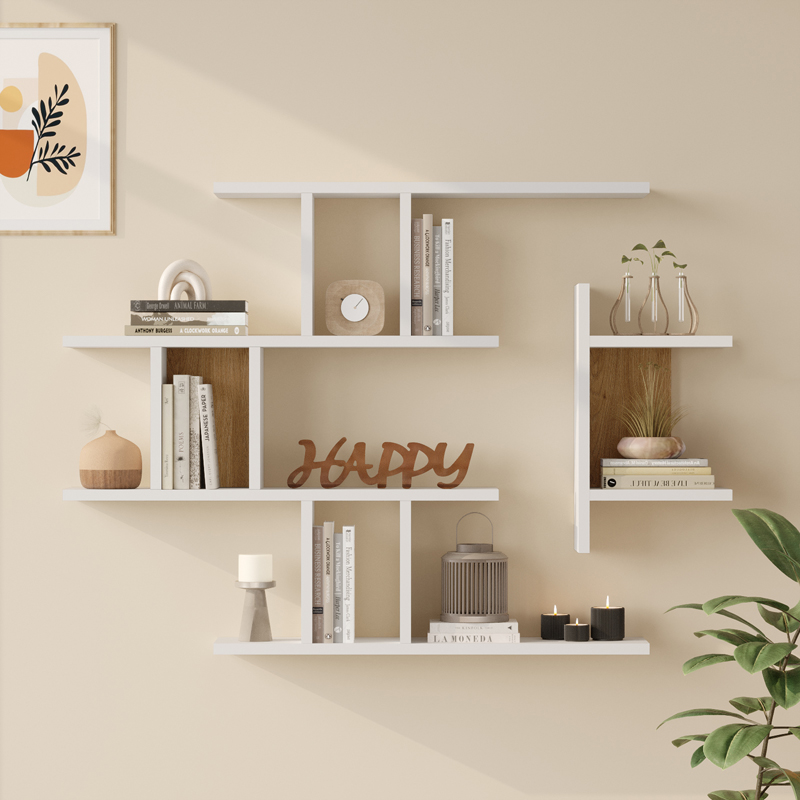 176-000237-1 Ραφιέρα τοίχου Ledia pakoworld λευκό με oak 110,6x14,5x78εκ - Image 1
