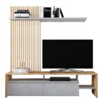 Σύνθετο σαλονιού Neo pakoworld σε oak-γκρι απόχρωση 190x40x200εκ