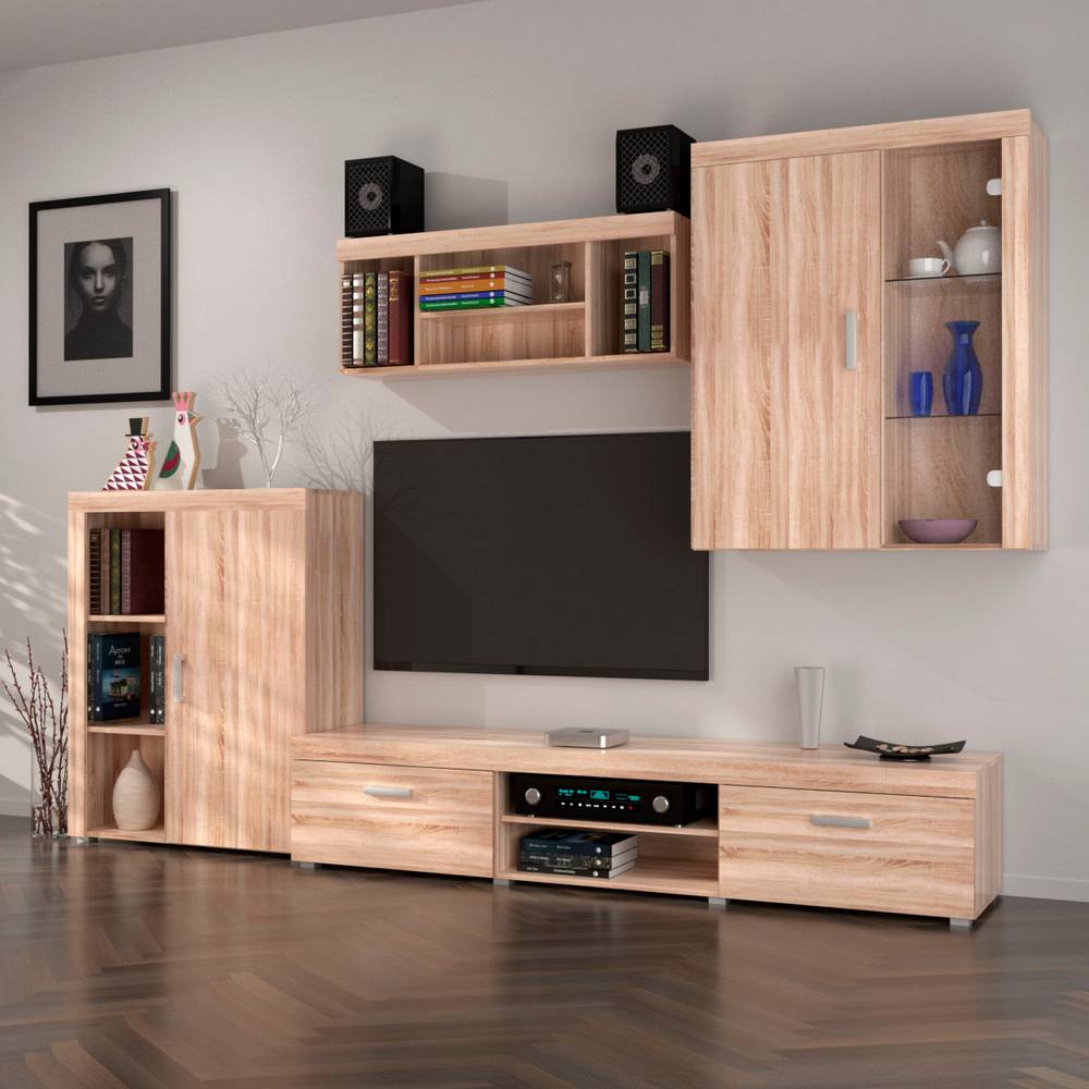 2561 Σύνθεση Τηλεόρασης DAMIS Sonoma με MDF λεπτομέρειες 328x45x210εκ - Image 1