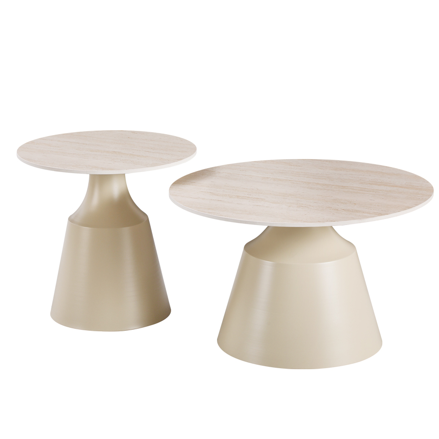 278-000048-1 Τραπέζια σαλονιού Sculpt pakoworld σετ 2τεμ μέταλλο cappuccino- sintered stone σε όψης τραβερτίνης - Image 1
