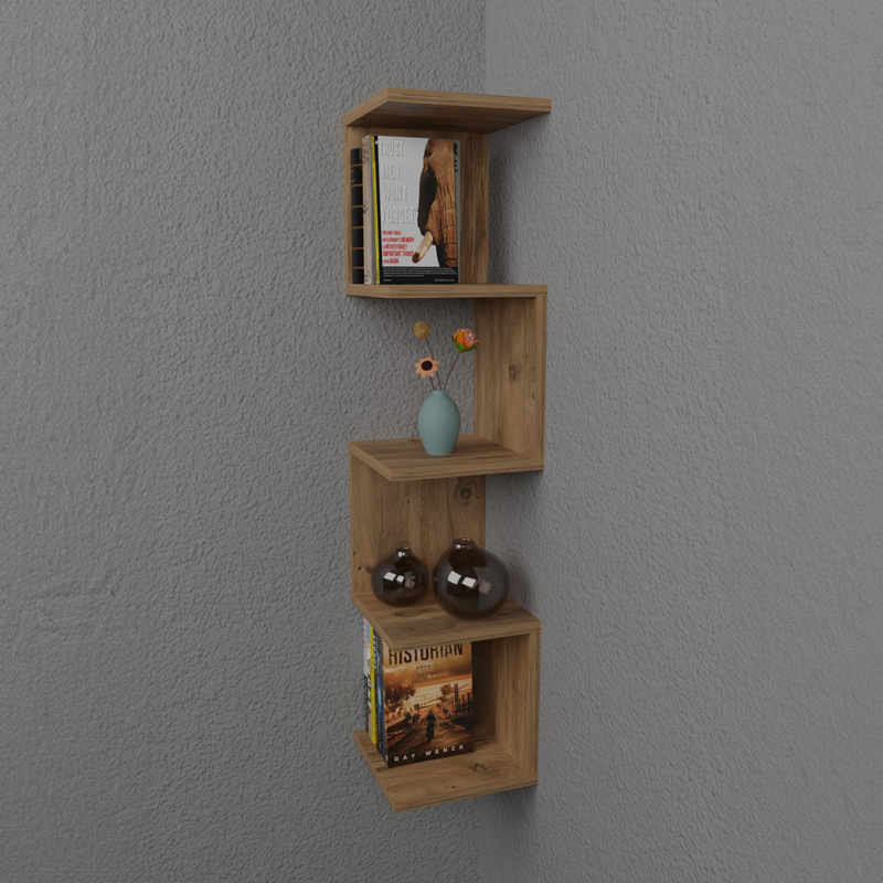 321-000019-1 Ραφιέρα τοίχου Zigzag pakoworld oak μελαμίνης 25x25x109εκ - Image 1