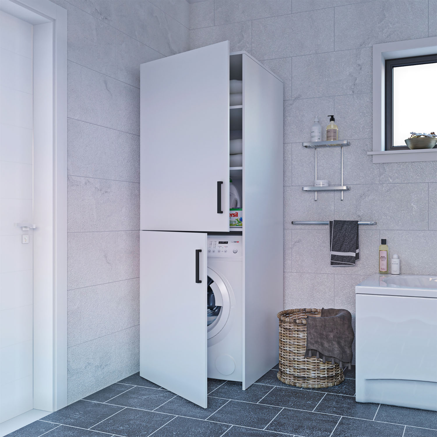 9424 Ντουλάπα Πλυντηρίου Laundry Λευκό 70x68x190cm - Image 1