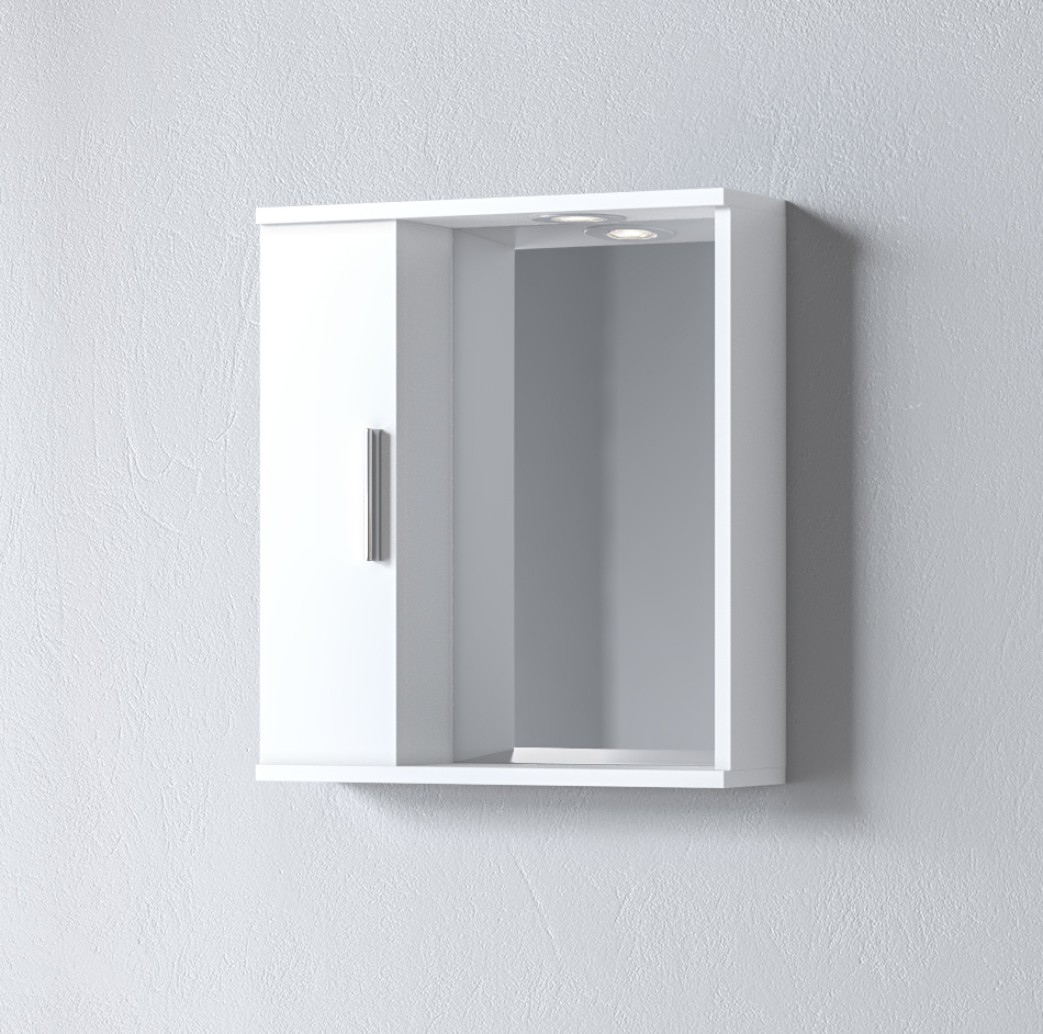 ALON-55-WHITE Καθρέφτης ALON 50 Aριστερός Λευκό, με ένα ντουλάπι αριστερά 50x15x56 και φωτισμό LED 3MAL050GLL - Image 1