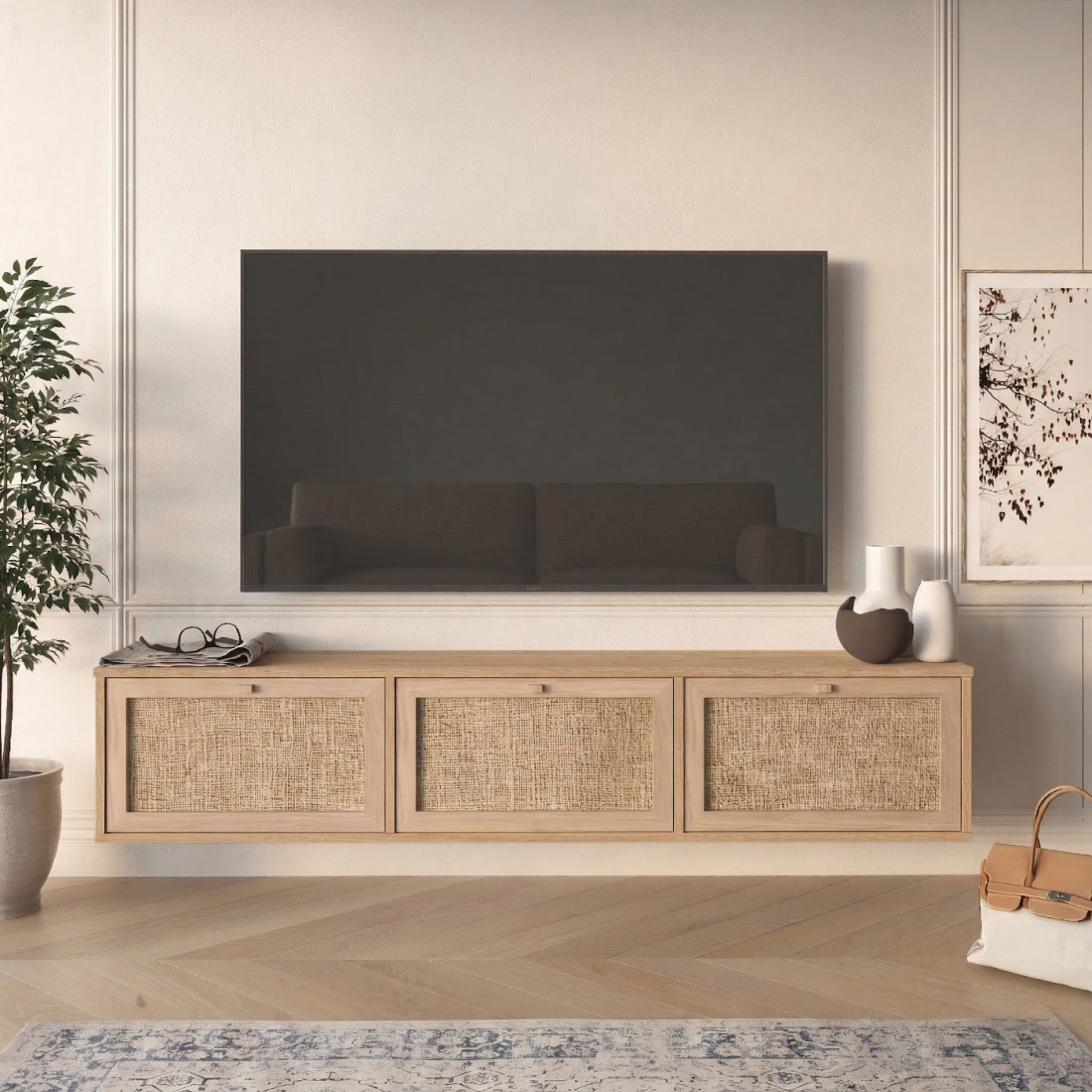 DN1-SJ Επιτοίχιο Έπιπλο Τηλεόρασης Dune Φυσικό 180x36x32cm - Image 1