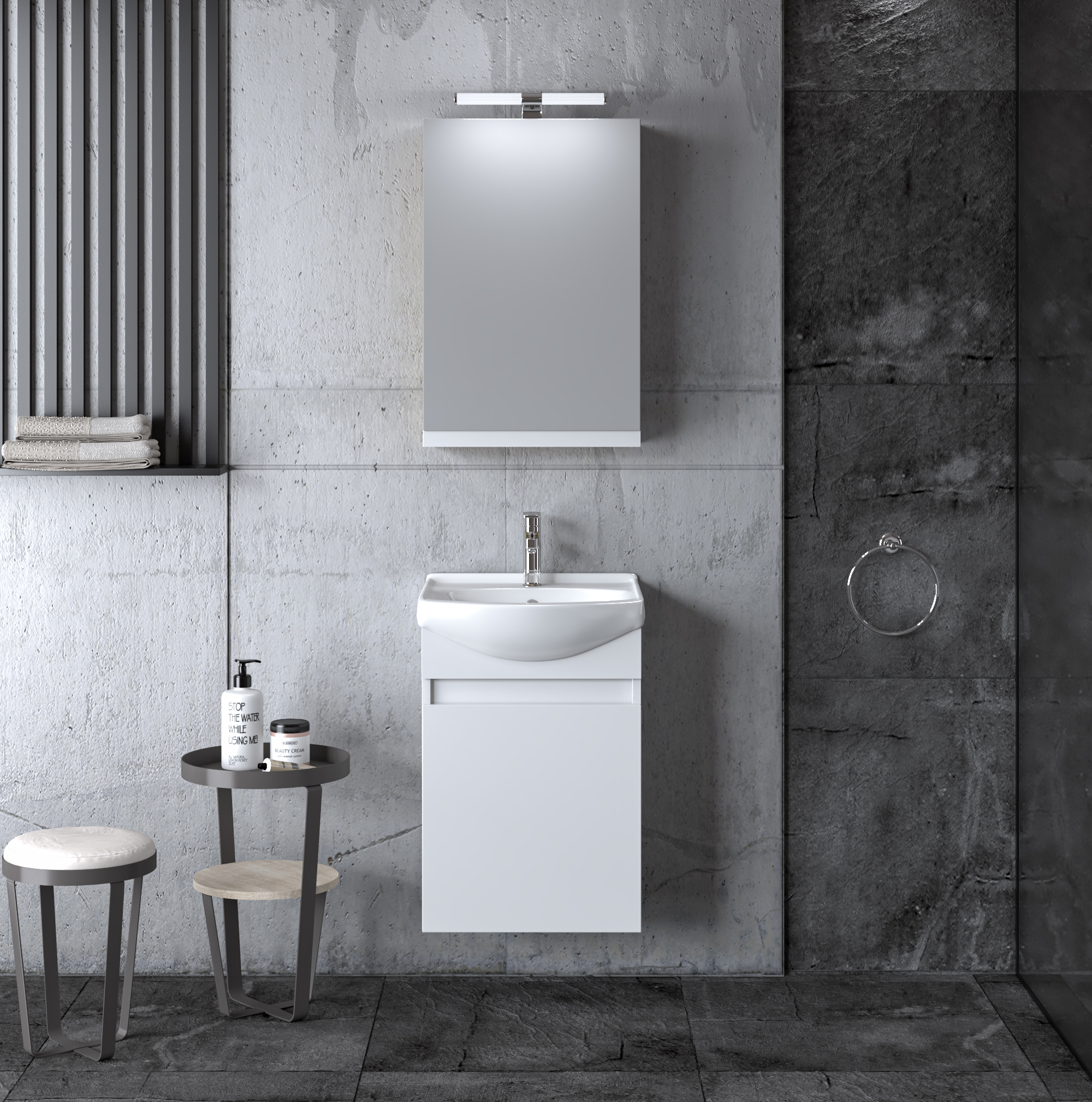 room_Siena_white_45 Σετ Έπιπλο Μπάνιου SIENA WHITE 45 9SSI045GL0W Πάγκος 41x25x60cm, Νιπτήρας 45x37cm - Image 1